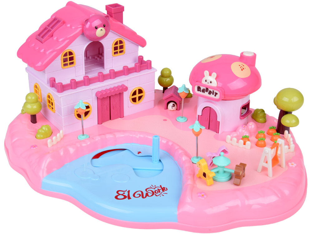 Interaktyvus magnetinis namelis su judančiomis dalimis, rožinis