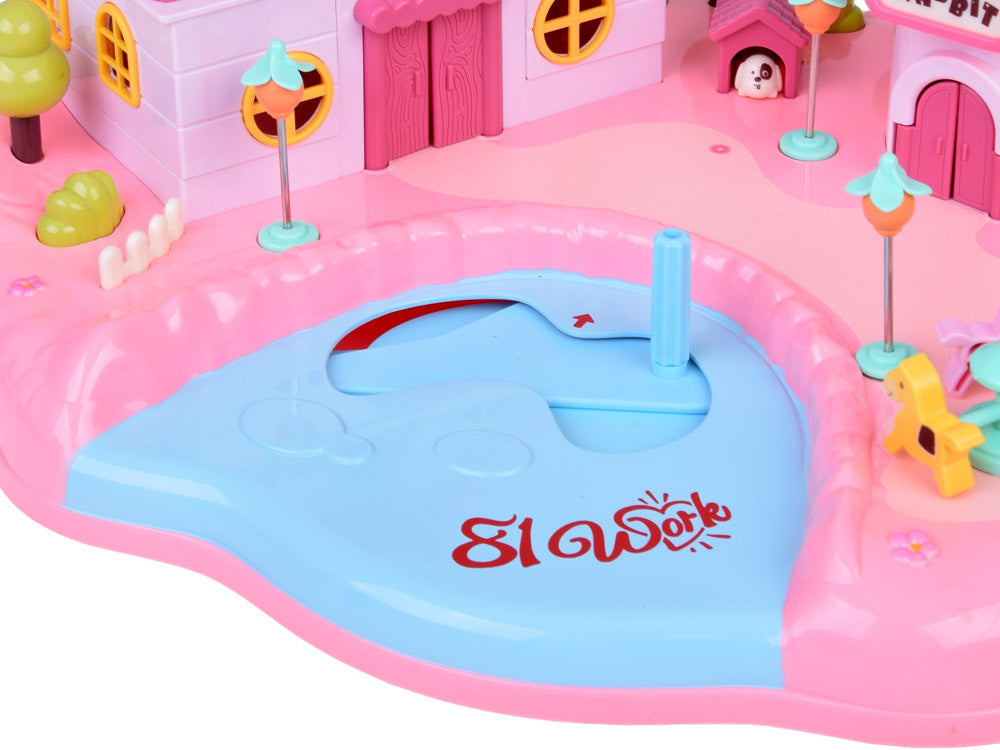 Interaktyvus magnetinis namelis su judančiomis dalimis, rožinis