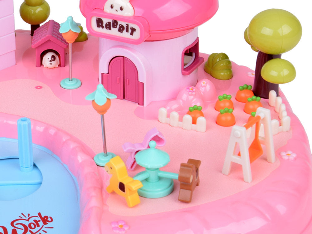 Interaktyvus magnetinis namelis su judančiomis dalimis, rožinis