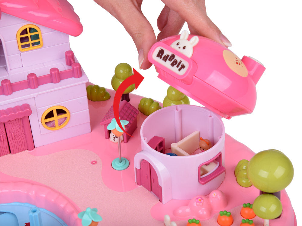 Interaktyvus magnetinis namelis su judančiomis dalimis, rožinis