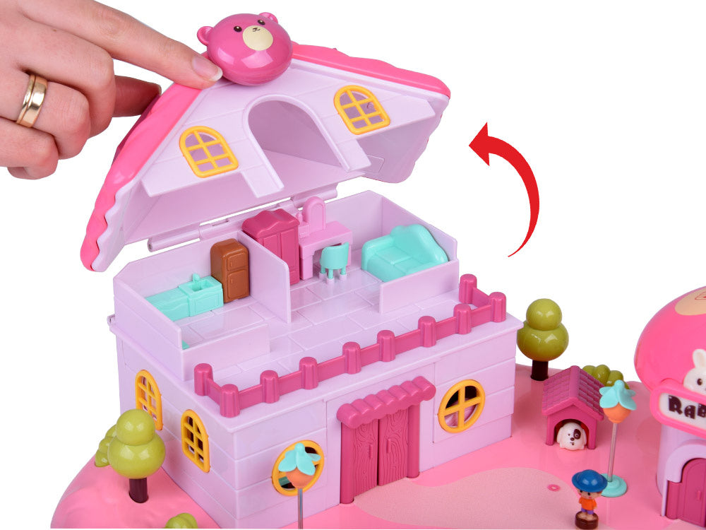 Interaktyvus magnetinis namelis su judančiomis dalimis, rožinis