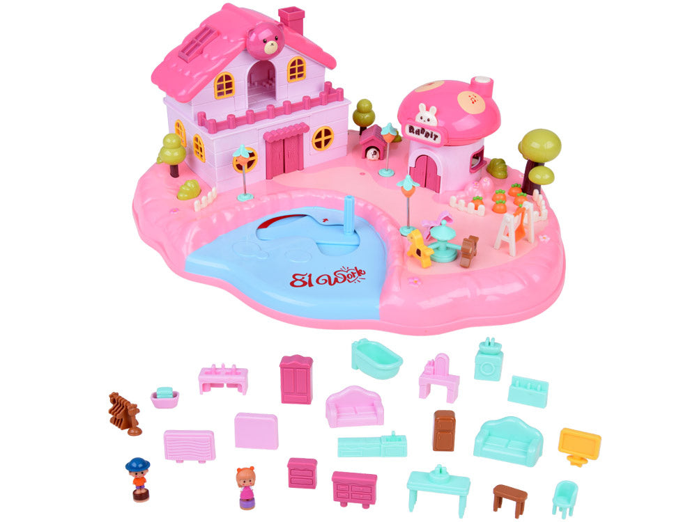 Interaktyvus magnetinis namelis su judančiomis dalimis, rožinis