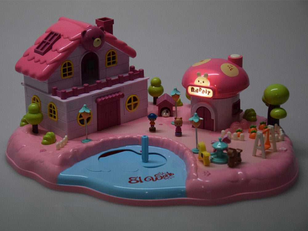 Interaktyvus magnetinis namelis su judančiomis dalimis, rožinis