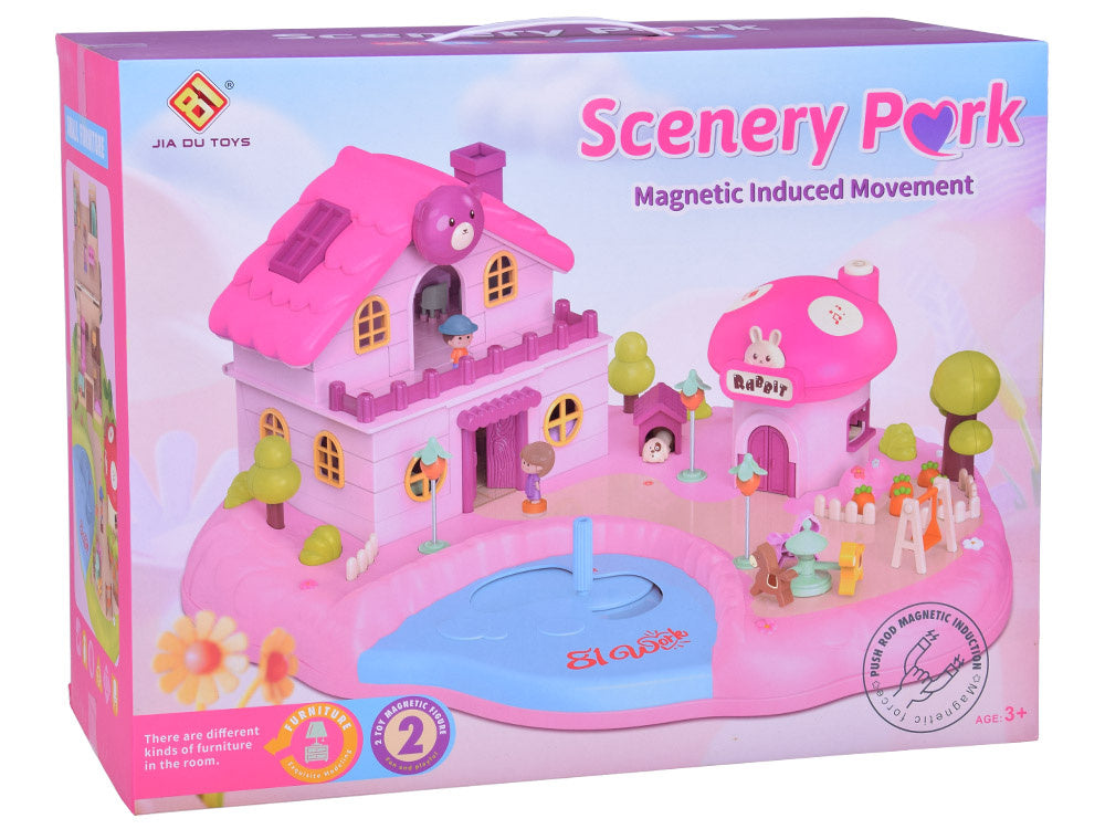 Interaktyvus magnetinis namelis su judančiomis dalimis, rožinis