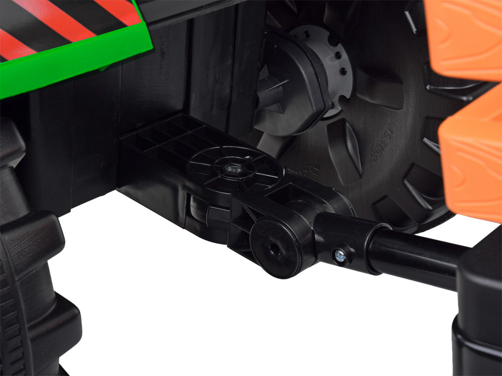 Vienvietis elektrinis traktorius vaikams HTA su priekaba ir kaušu, žalias