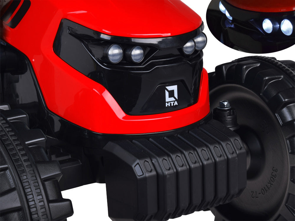Vienvietis elektrinis traktorius vaikams HTA su priekaba ir kaušu, raudonas
