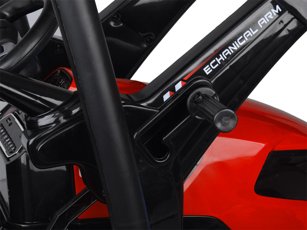 Vienvietis elektrinis traktorius vaikams HTA su priekaba ir kaušu, raudonas