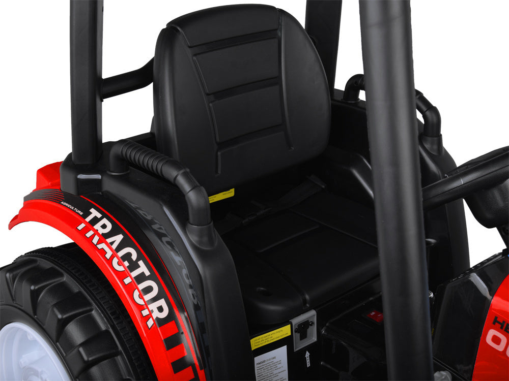 Vienvietis elektrinis traktorius vaikams HTA su priekaba ir kaušu, raudonas