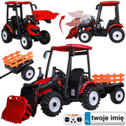 Vienvietis elektrinis traktorius vaikams HTA su priekaba ir kaušu, raudonas