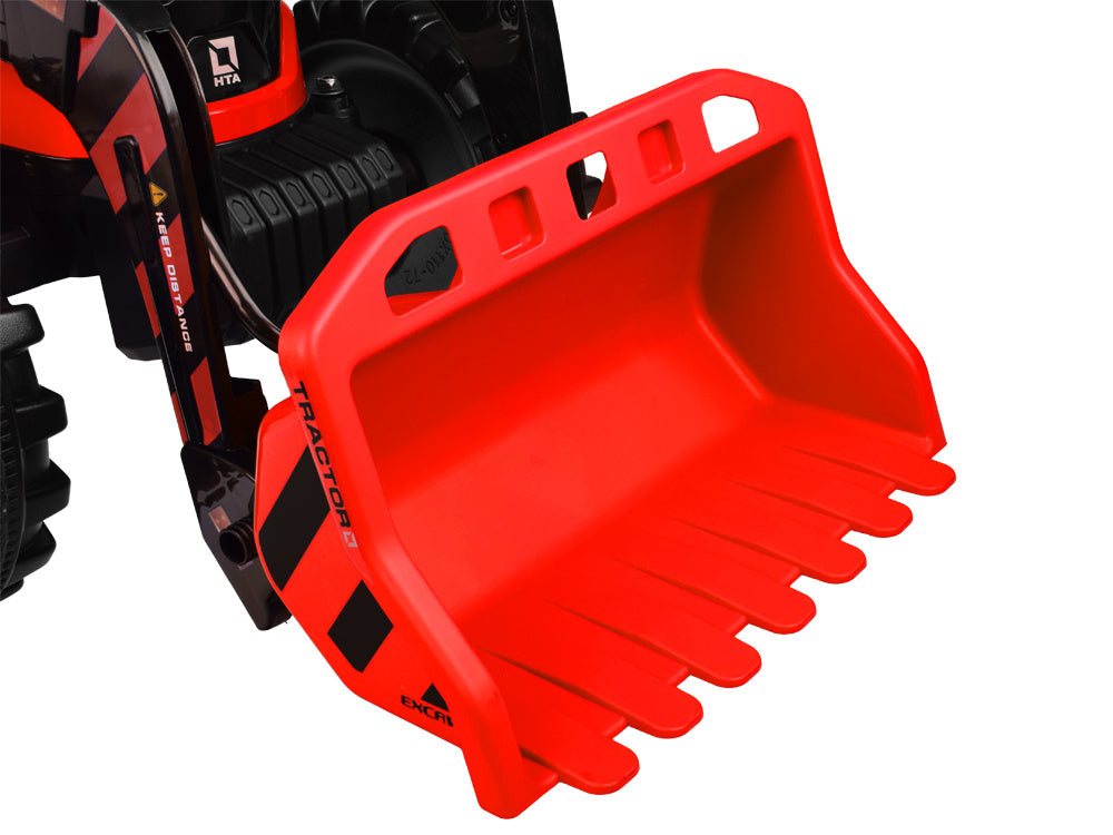 Vienvietis elektrinis traktorius vaikams HTA su priekaba ir kaušu, raudonas