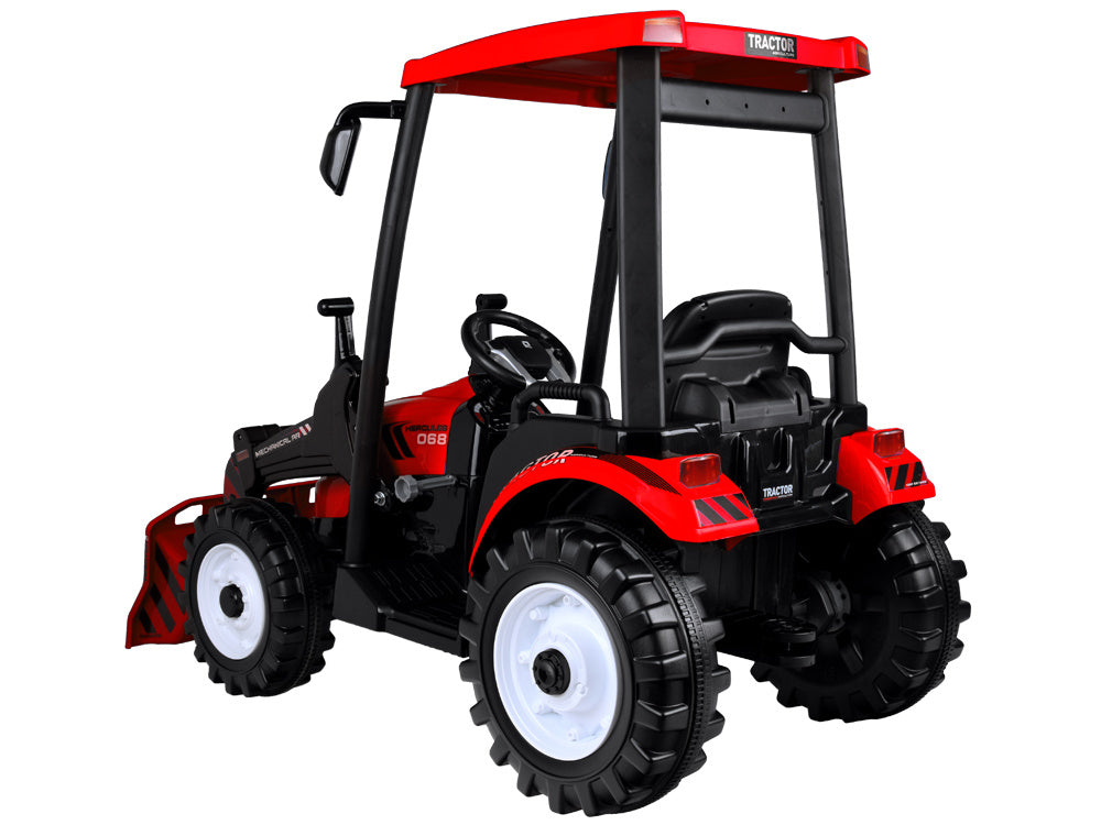Vienvietis elektrinis traktorius vaikams HTA su priekaba ir kaušu, raudonas