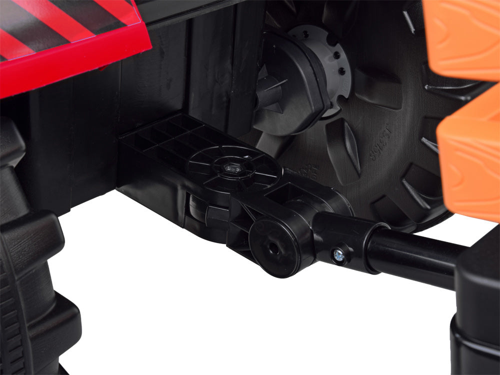 Vienvietis elektrinis traktorius vaikams HTA su priekaba ir kaušu, raudonas