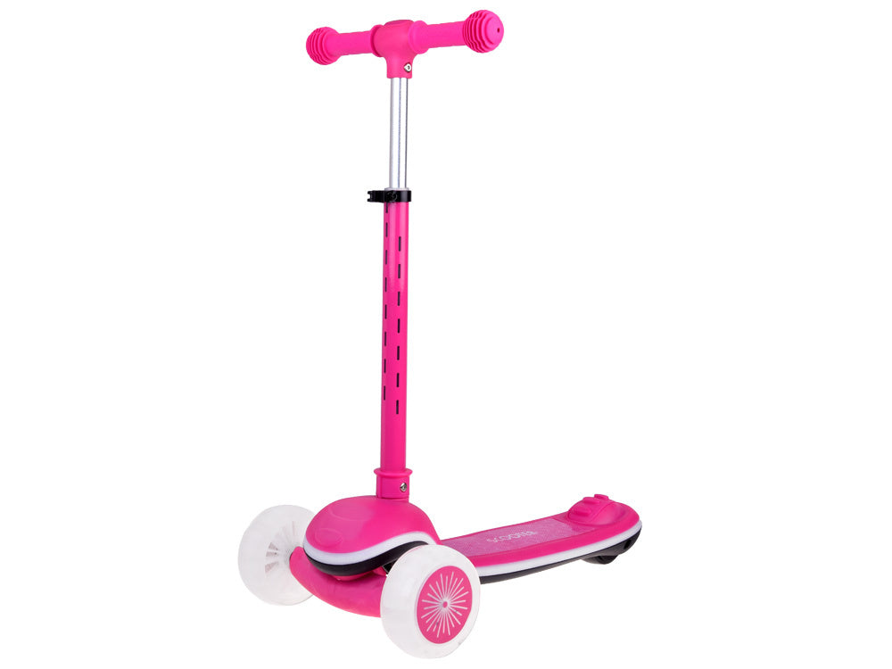 Vaikiškas triratis paspirtukas su LED apšvietimu ir muzika, rožinis