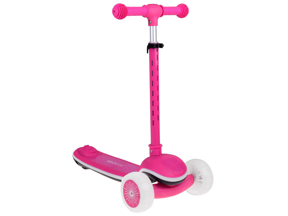 Vaikiškas triratis paspirtukas su LED apšvietimu ir muzika, rožinis