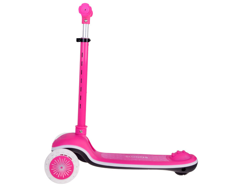 Vaikiškas triratis paspirtukas su LED apšvietimu ir muzika, rožinis