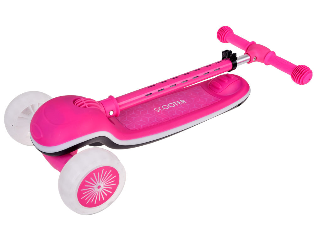 Vaikiškas triratis paspirtukas su LED apšvietimu ir muzika, rožinis