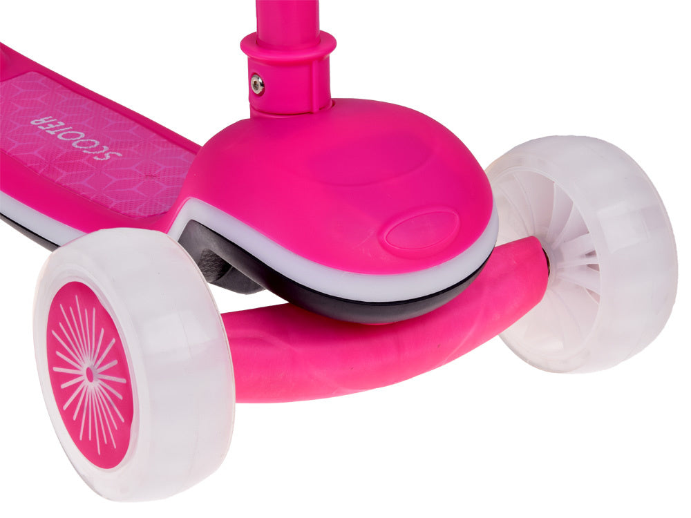 Vaikiškas triratis paspirtukas su LED apšvietimu ir muzika, rožinis