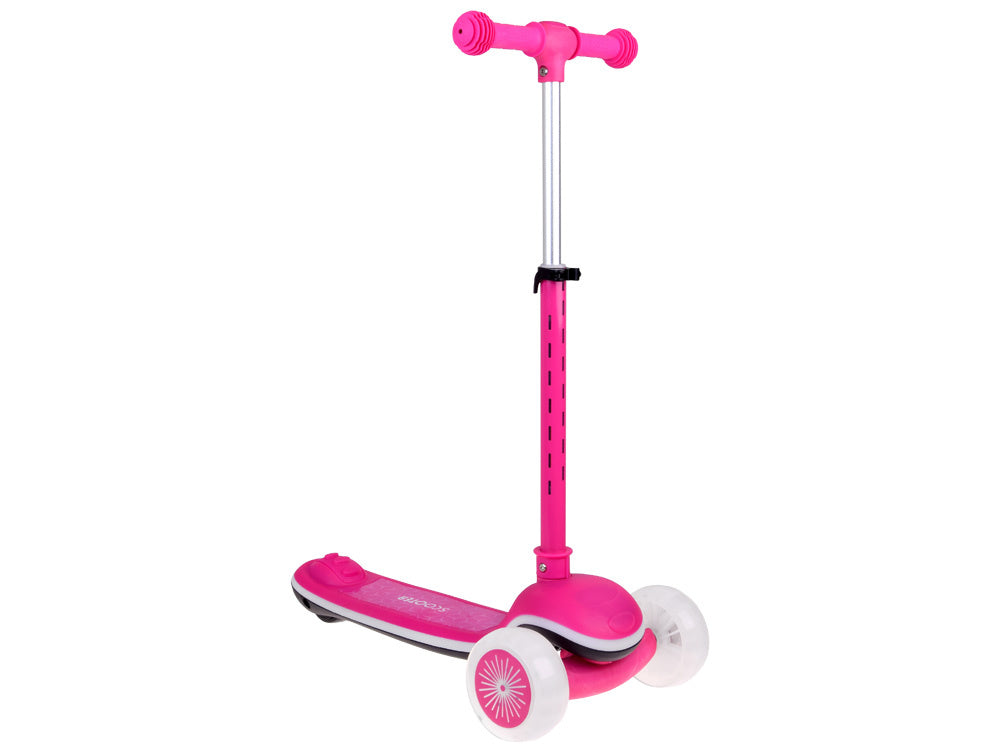 Vaikiškas triratis paspirtukas su LED apšvietimu ir muzika, rožinis