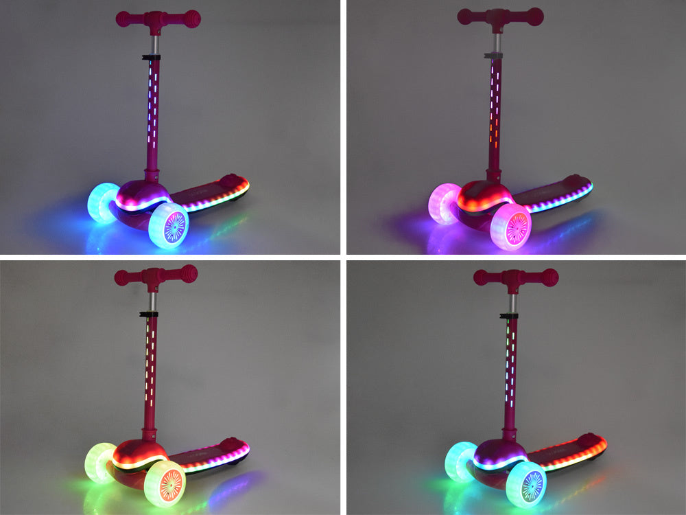 Vaikiškas triratis paspirtukas su LED apšvietimu ir muzika, rožinis