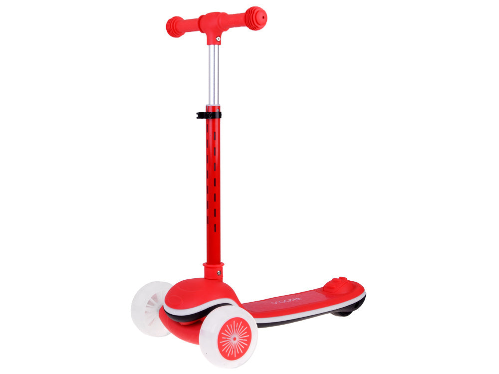 Vaikiškas triratis paspirtukas su LED apšvietimu ir muzika, raudonas