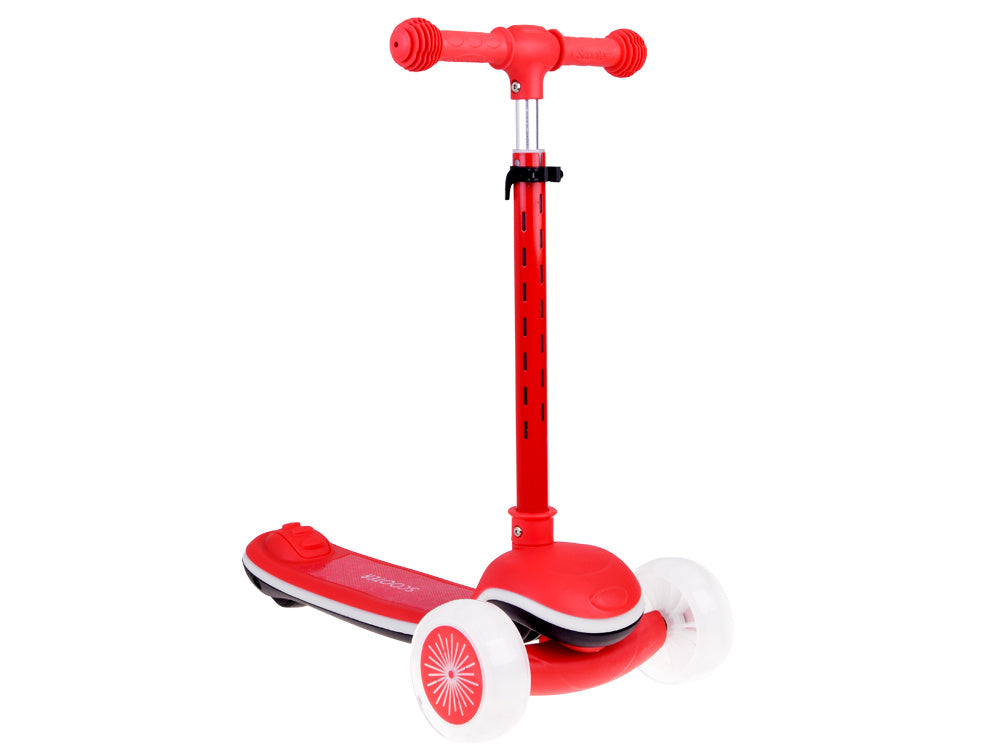 Vaikiškas triratis paspirtukas su LED apšvietimu ir muzika, raudonas