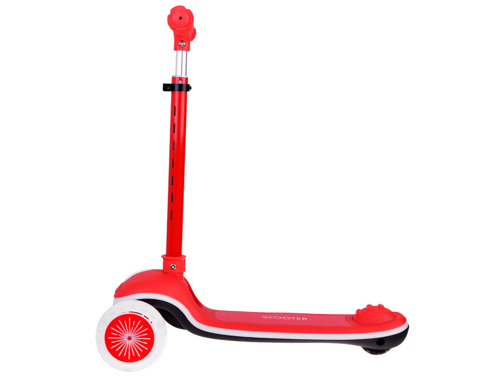 Vaikiškas triratis paspirtukas su LED apšvietimu ir muzika, raudonas