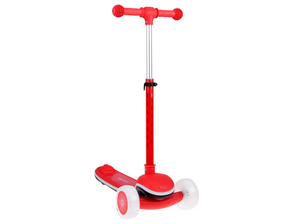 Vaikiškas triratis paspirtukas su LED apšvietimu ir muzika, raudonas