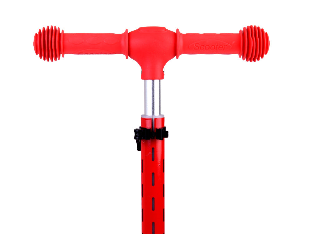 Vaikiškas triratis paspirtukas su LED apšvietimu ir muzika, raudonas