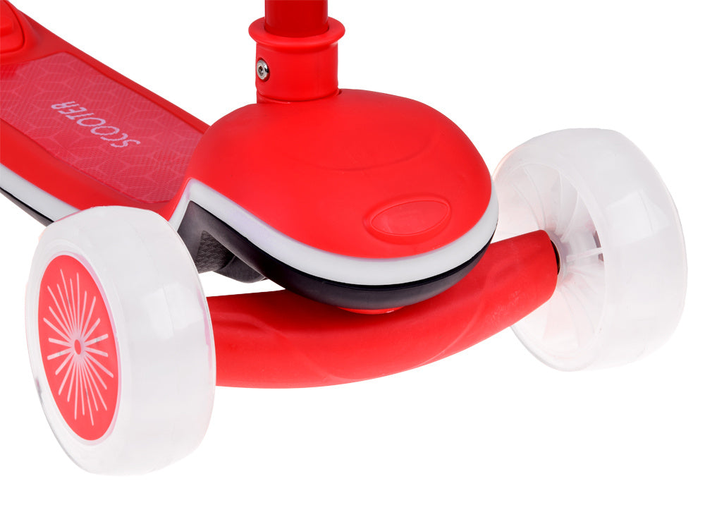 Vaikiškas triratis paspirtukas su LED apšvietimu ir muzika, raudonas