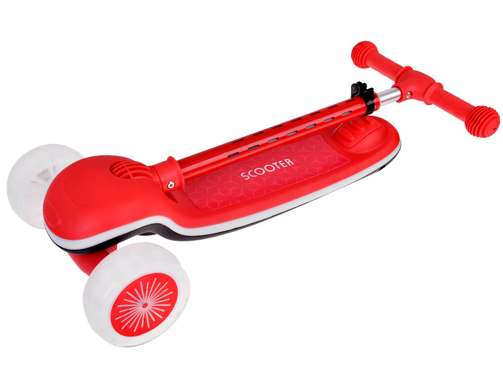 Vaikiškas triratis paspirtukas su LED apšvietimu ir muzika, raudonas