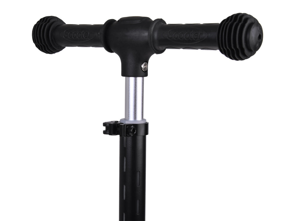 Vaikiškas triratis paspirtukas su LED apšvietimu ir muzika, juodas