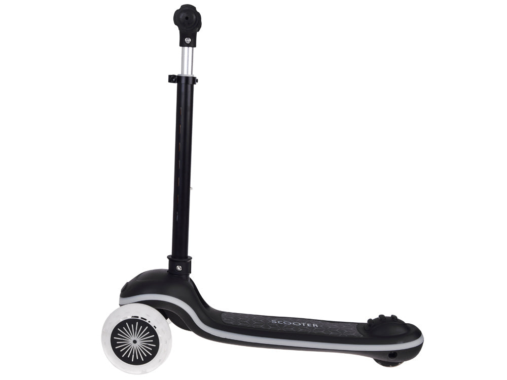 Vaikiškas triratis paspirtukas su LED apšvietimu ir muzika, juodas