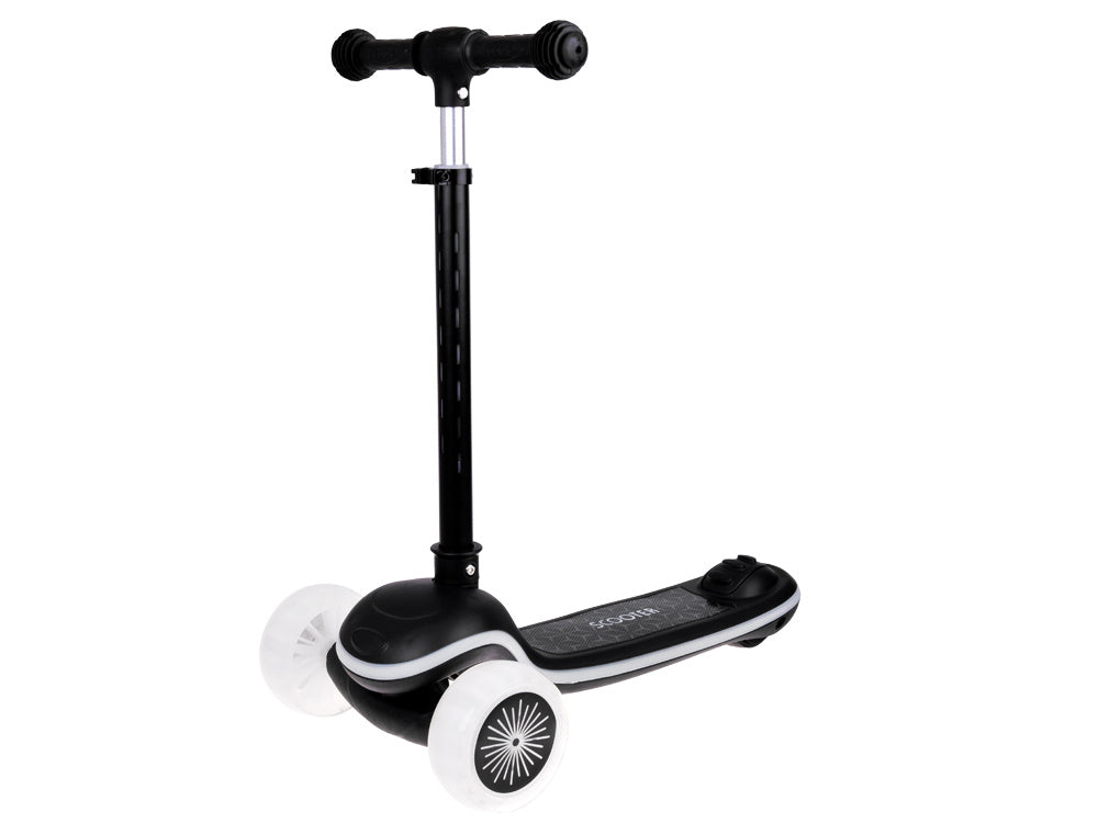 Vaikiškas triratis paspirtukas su LED apšvietimu ir muzika, juodas