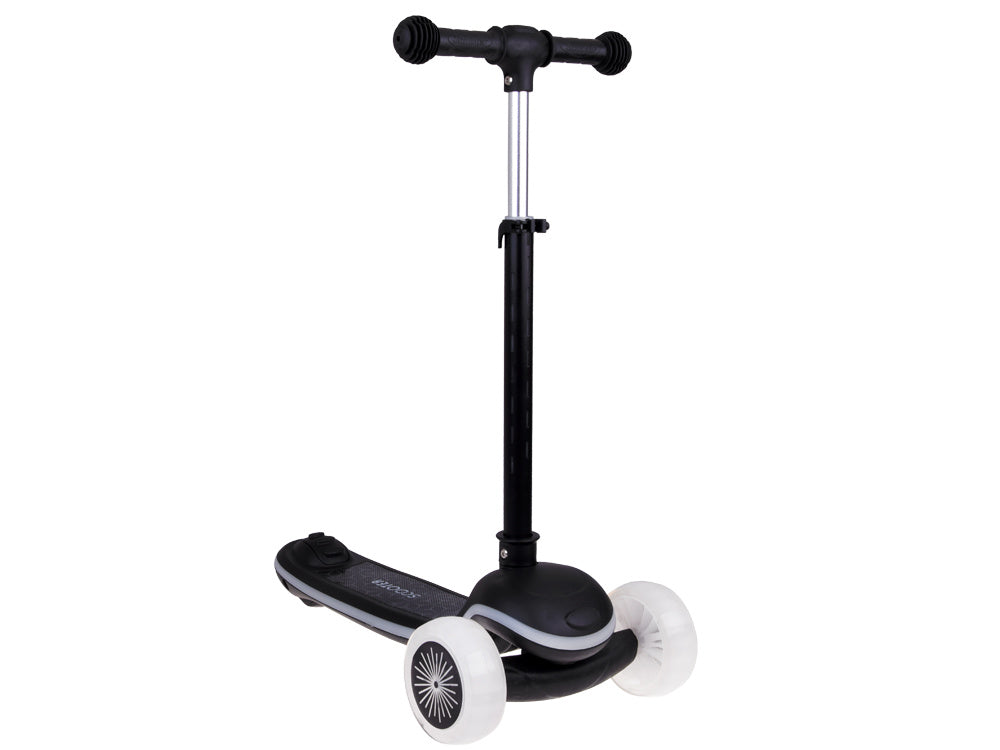 Vaikiškas triratis paspirtukas su LED apšvietimu ir muzika, juodas