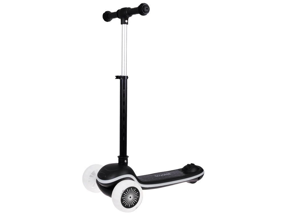 Vaikiškas triratis paspirtukas su LED apšvietimu ir muzika, juodas