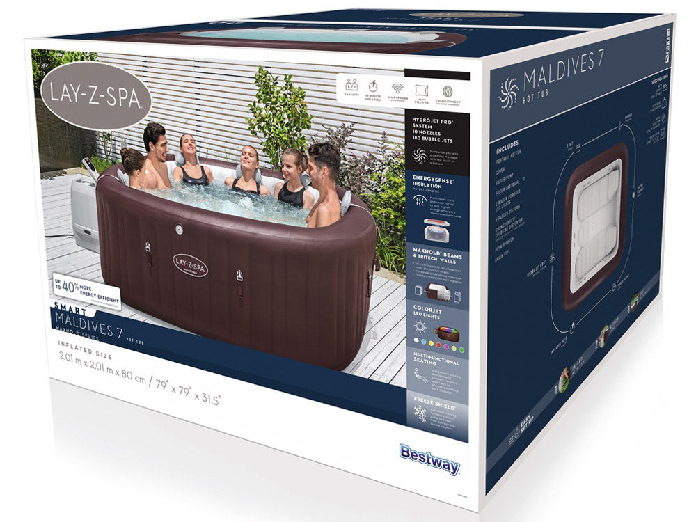 Pripučiama sūkurinė vonia „Lay-Z-Spa Maldives Pro7 2025“ su Wi-Fi ir LED, Bestway 6001U