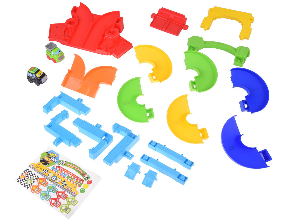 Spiralinė lenktynių trasa su 2 automobiliai