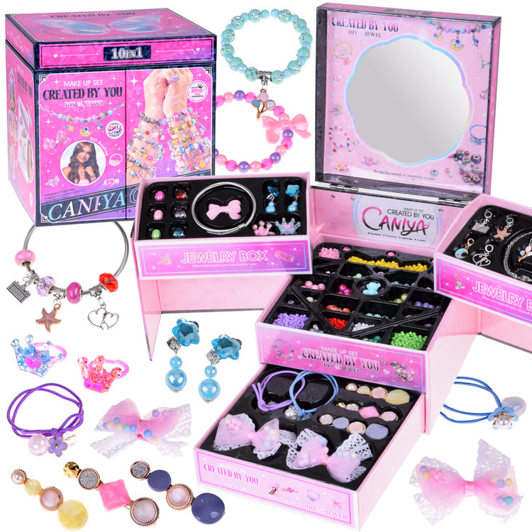 Sulankstoma papuošalų dėžutė su karoliukais ir plaukų aksesuarais