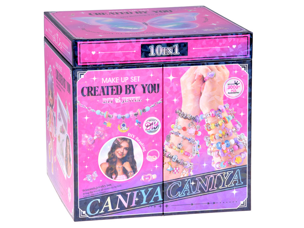 Sulankstoma papuošalų dėžutė su karoliukais ir plaukų aksesuarais