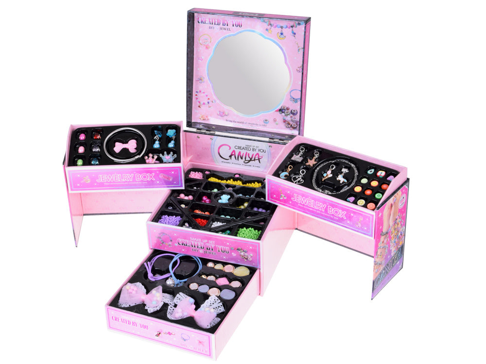 Sulankstoma papuošalų dėžutė su karoliukais ir plaukų aksesuarais