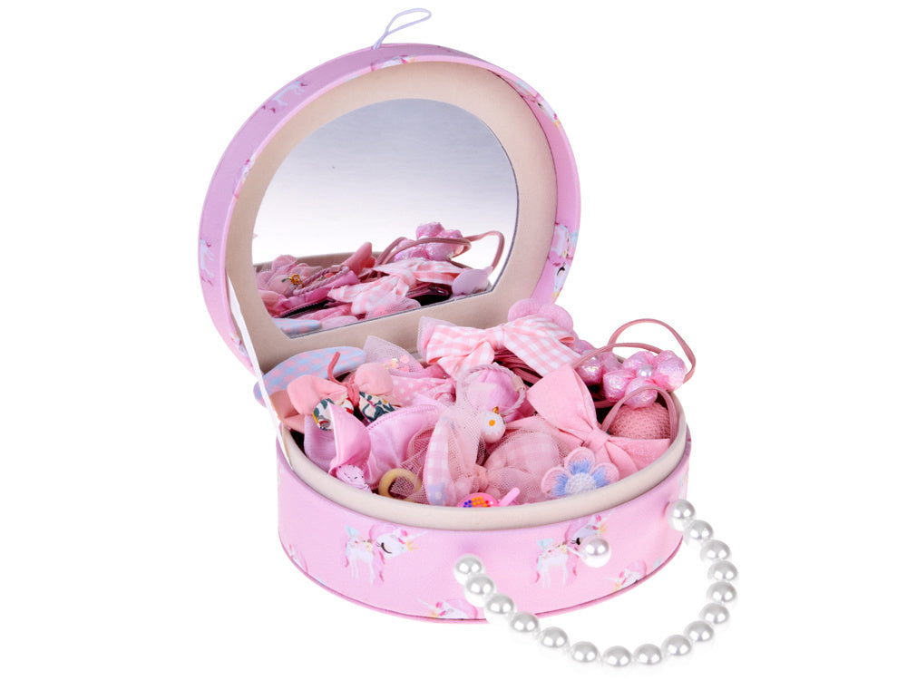 Žavinga papuošalų dėžutė su veidrodėliu ir plaukų aksesuarais