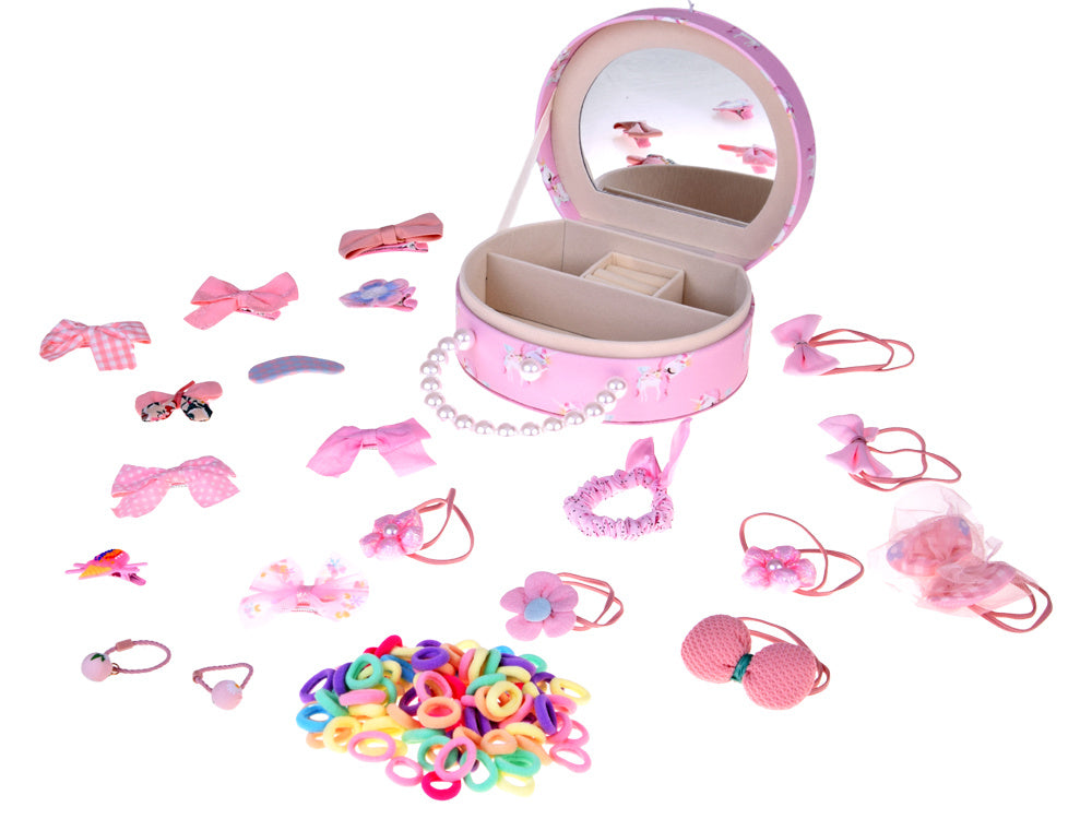 Žavinga papuošalų dėžutė su veidrodėliu ir plaukų aksesuarais