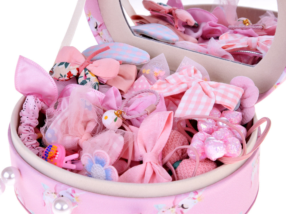 Žavinga papuošalų dėžutė su veidrodėliu ir plaukų aksesuarais