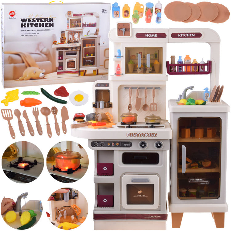 Interaktyvi virtuvė vaikams su garso ir šviesos efektais, smėlio spalvos