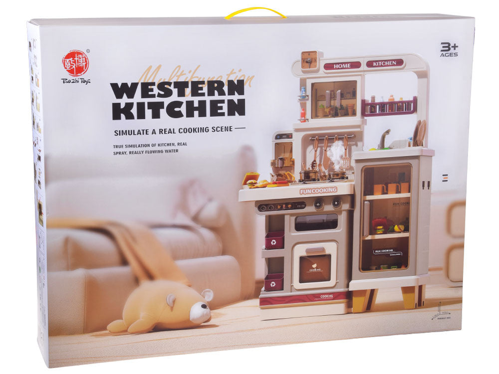 Interaktyvi virtuvė vaikams su garso ir šviesos efektais, smėlio spalvos