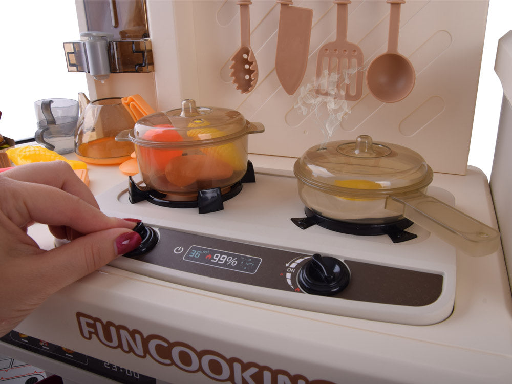 Interaktyvi virtuvė vaikams su garso ir šviesos efektais, smėlio spalvos