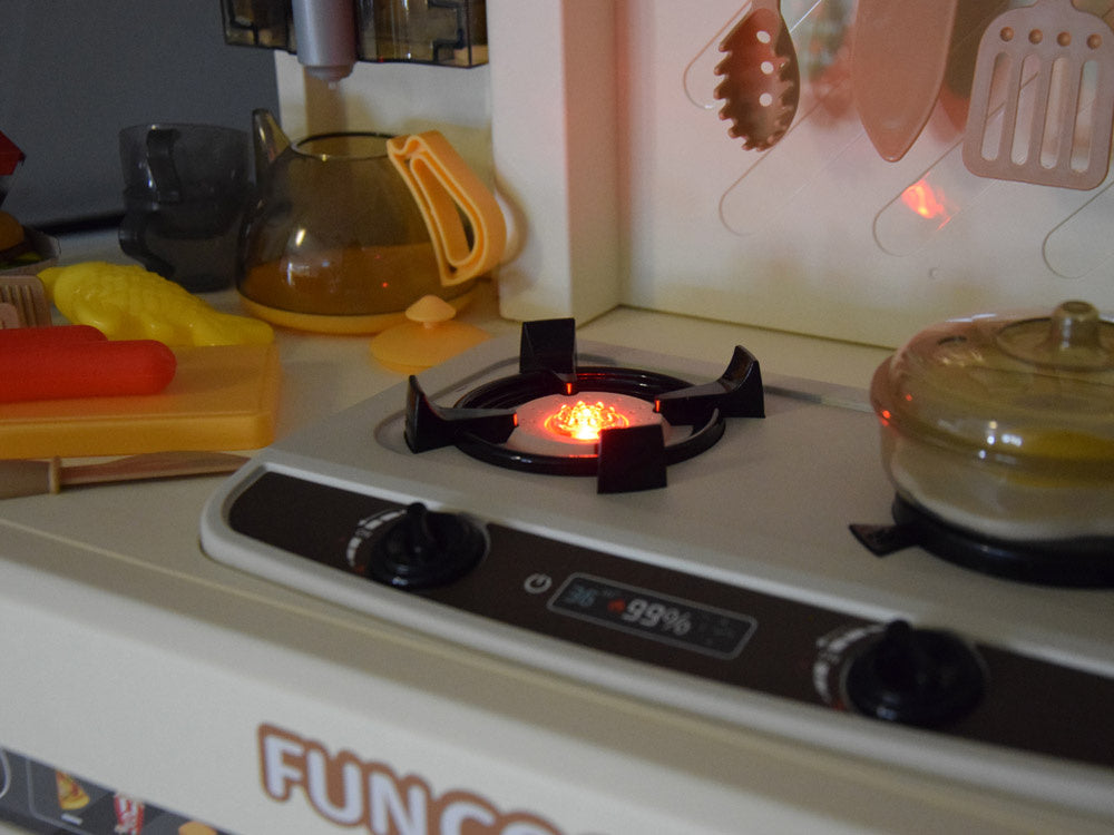 Interaktyvi virtuvė vaikams su garso ir šviesos efektais, smėlio spalvos