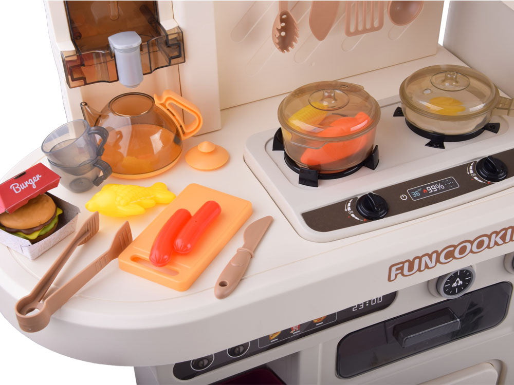 Interaktyvi virtuvė vaikams su garso ir šviesos efektais, smėlio spalvos