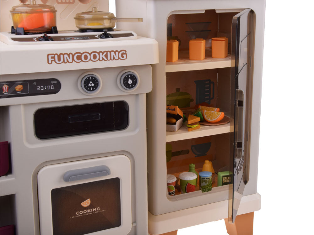 Interaktyvi virtuvė vaikams su garso ir šviesos efektais, smėlio spalvos
