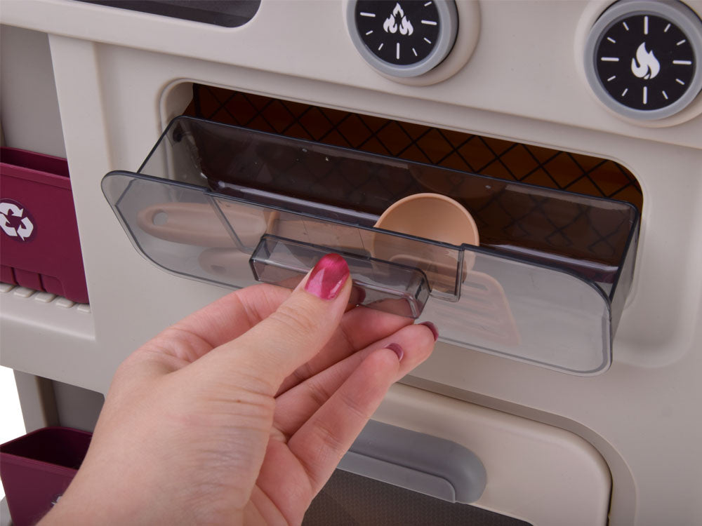 Interaktyvi virtuvė vaikams su garso ir šviesos efektais, smėlio spalvos